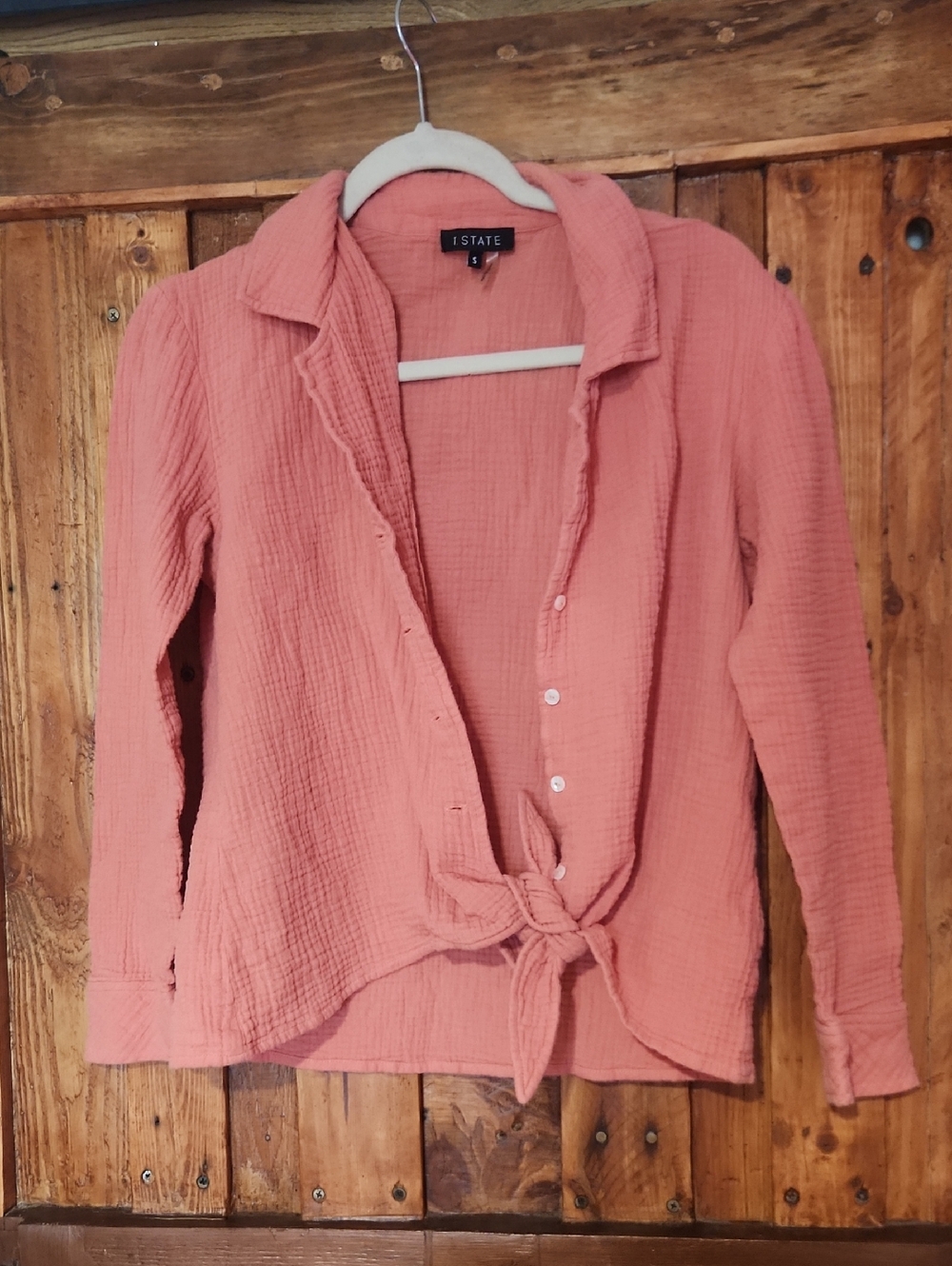 STATE Coral Tie-Front Button Down Shirt
